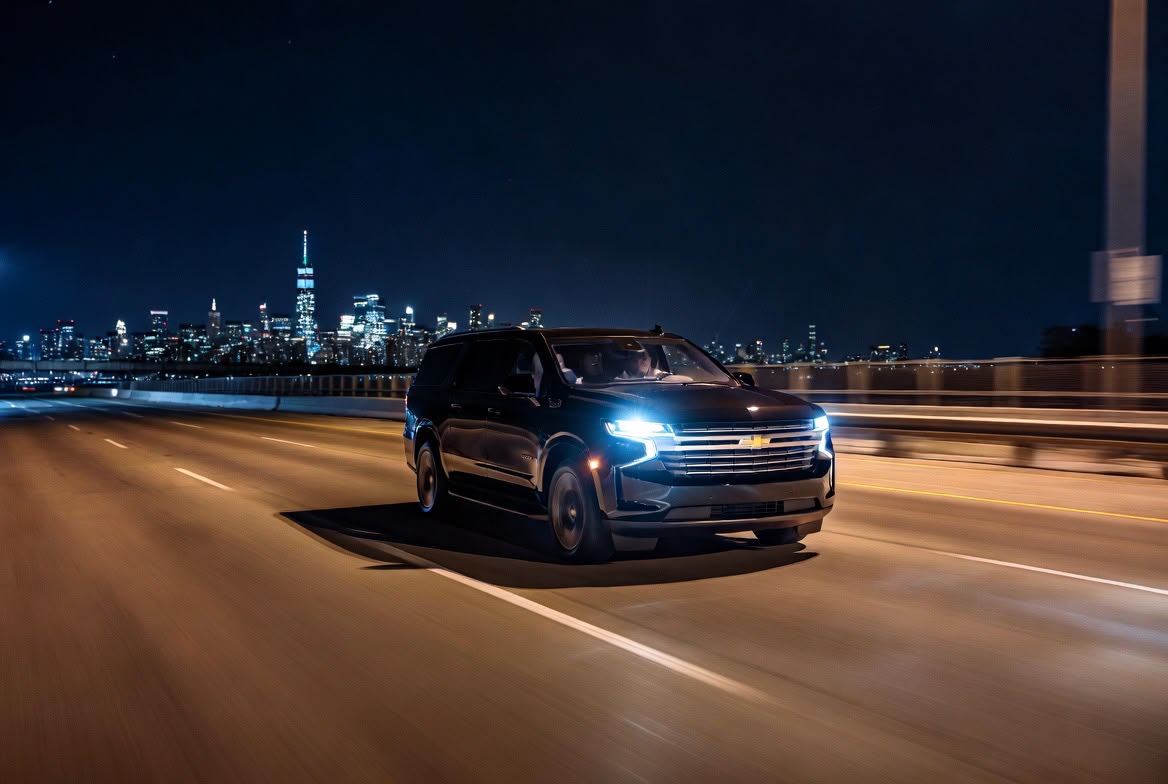 Luxury black Suburban night skyline Newark New Jersey